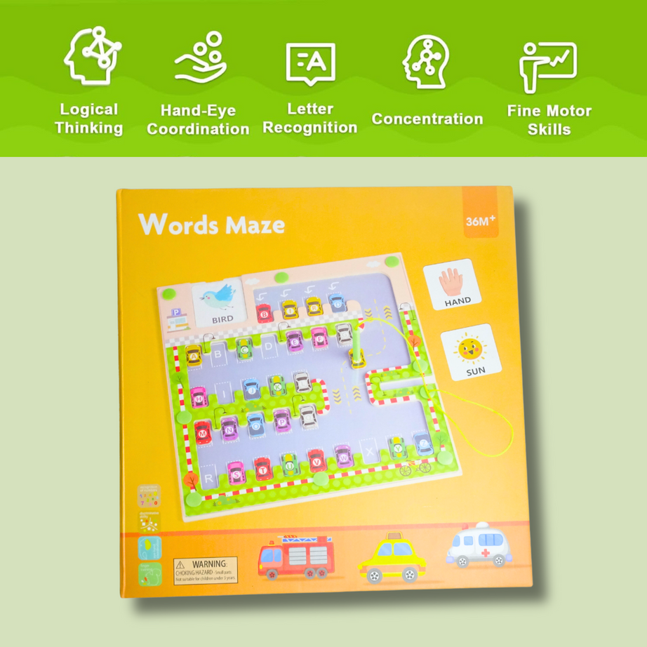 Letter Matching Parking Words Maze – Wooden Toy