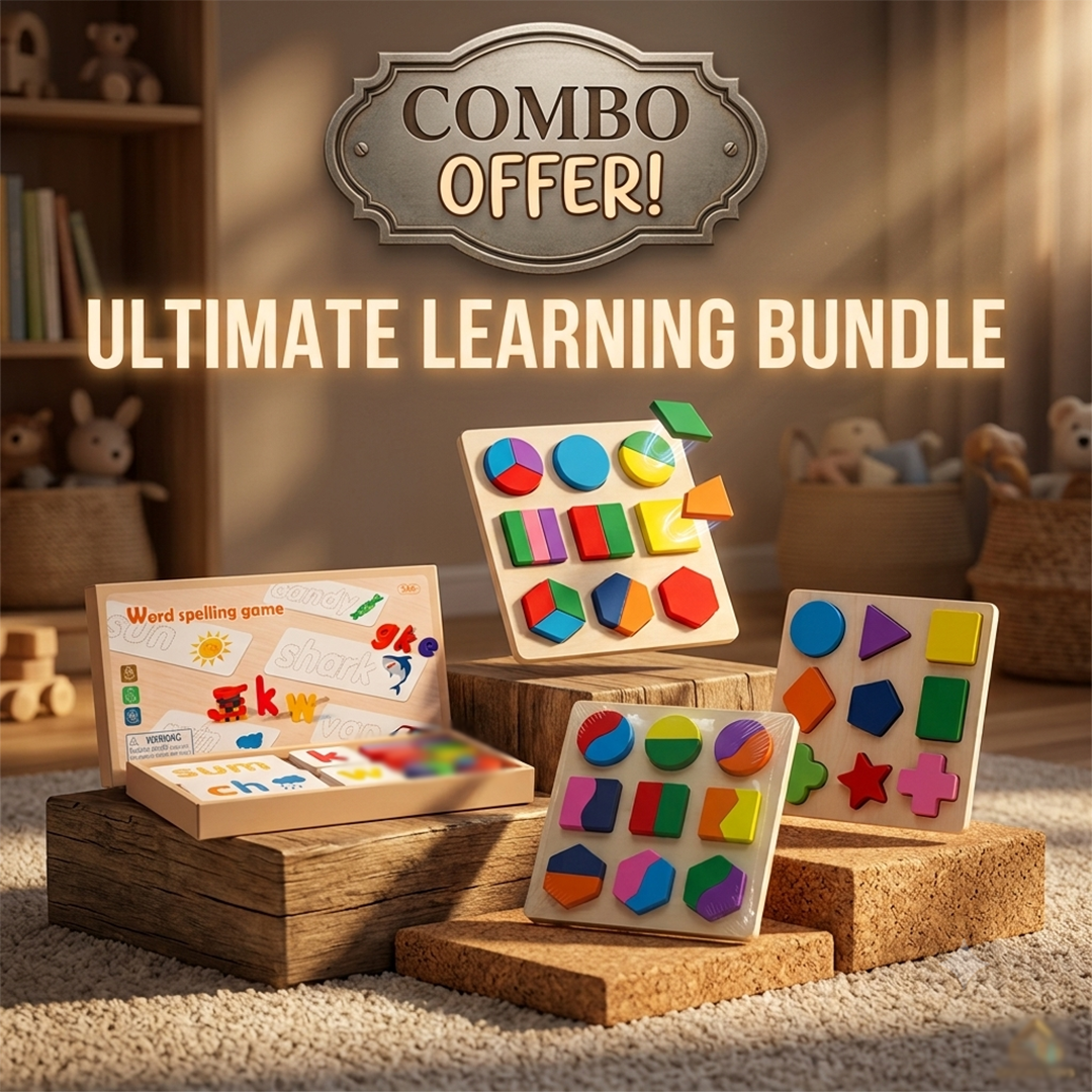 Edu Combo - Wooden Word Spelling Game with 25+ Cue Cards and 3 Wooden Educational Boards