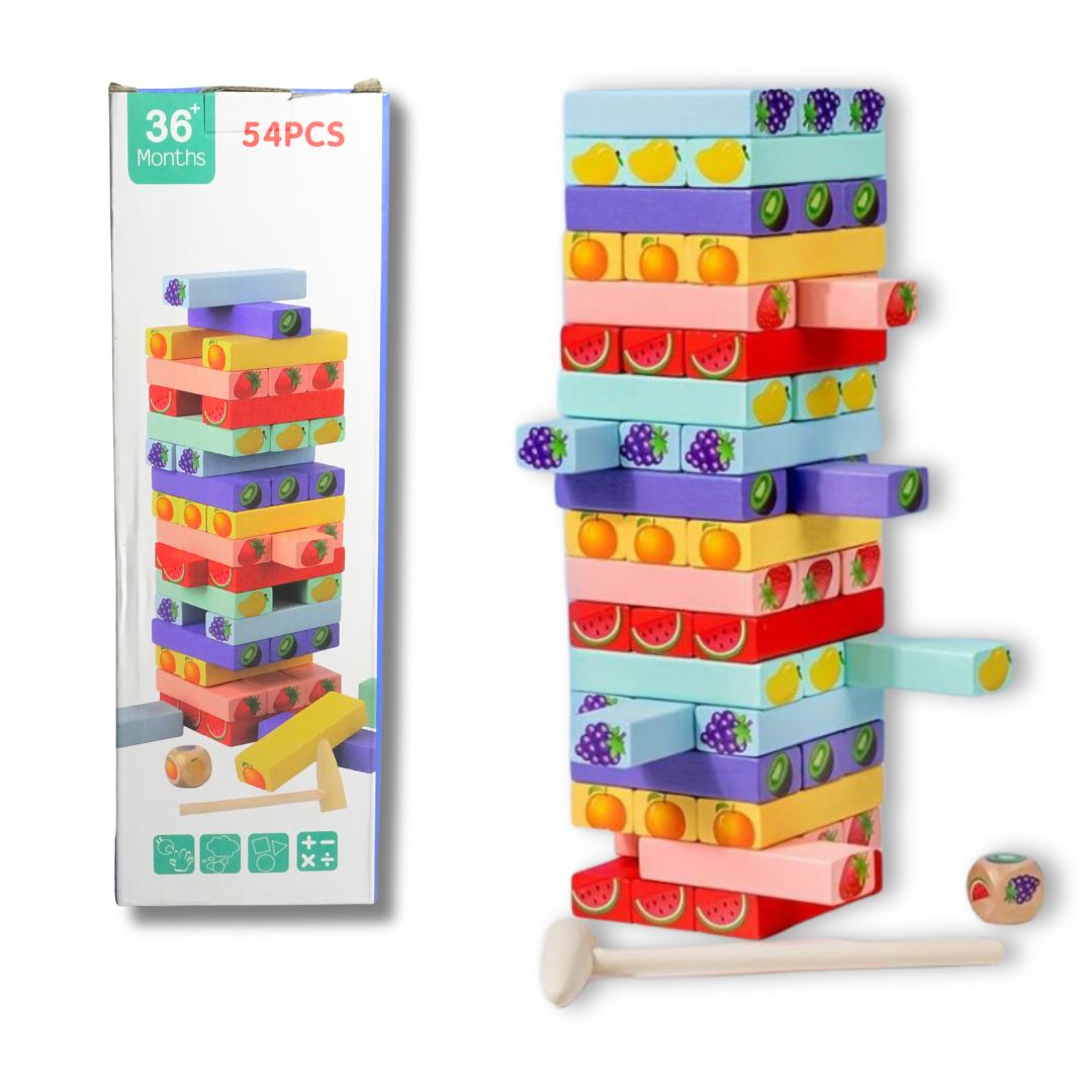 Fruits Blocks Zenga – Colorful Stacking Tower Game (54 Pcs) | KidsBestie