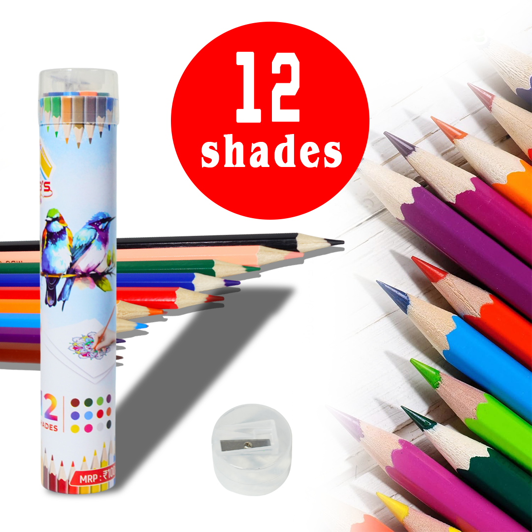 12 Shades Colour Pencil Set | Smooth Coloring Pencils for Kids & Artists | Vibrant, Non-Toxic & Break-Resistant
