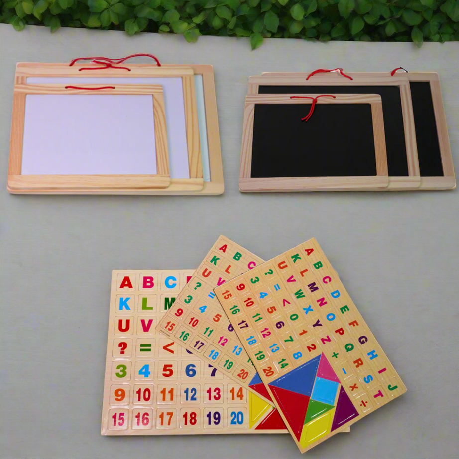 Kidsbestie-  1 Double Sided Wooden Board Black Slate & White Board-Big