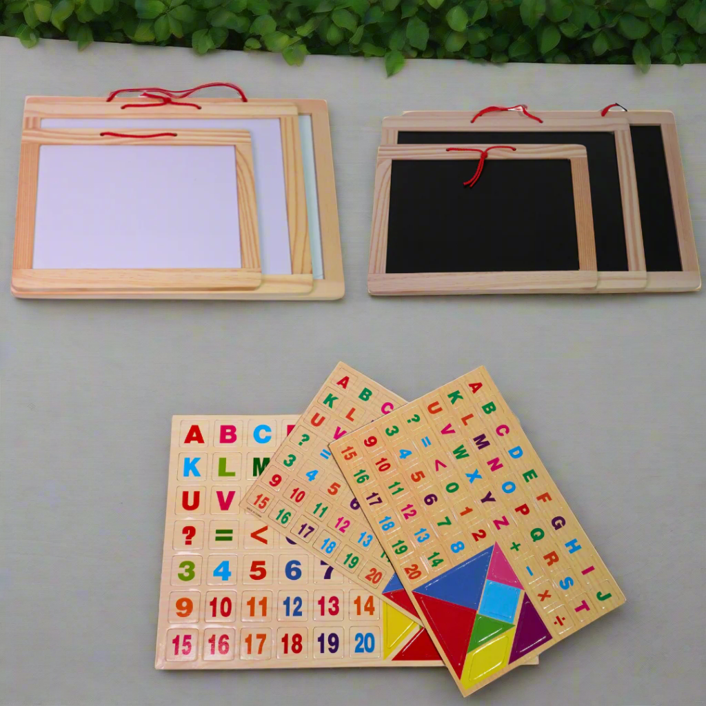 Kidsbestie-  1 Double Sided Wooden Board Black Slate & White Board-Big