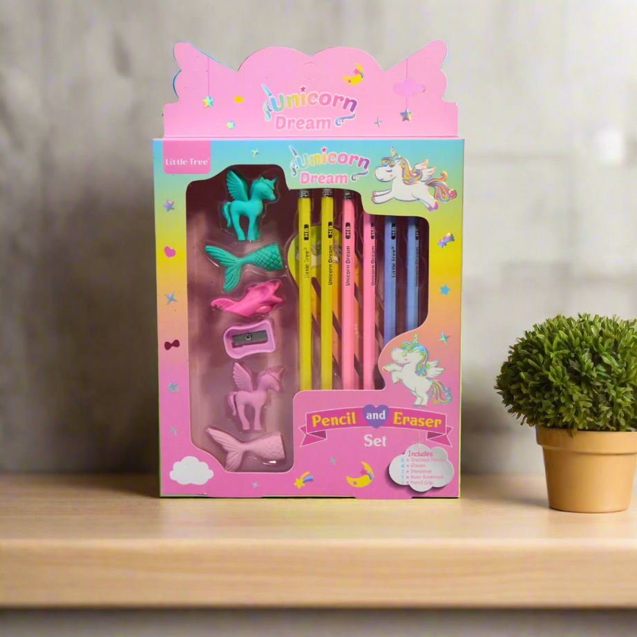 Unicorn Pencil & Eraser Set for Kids