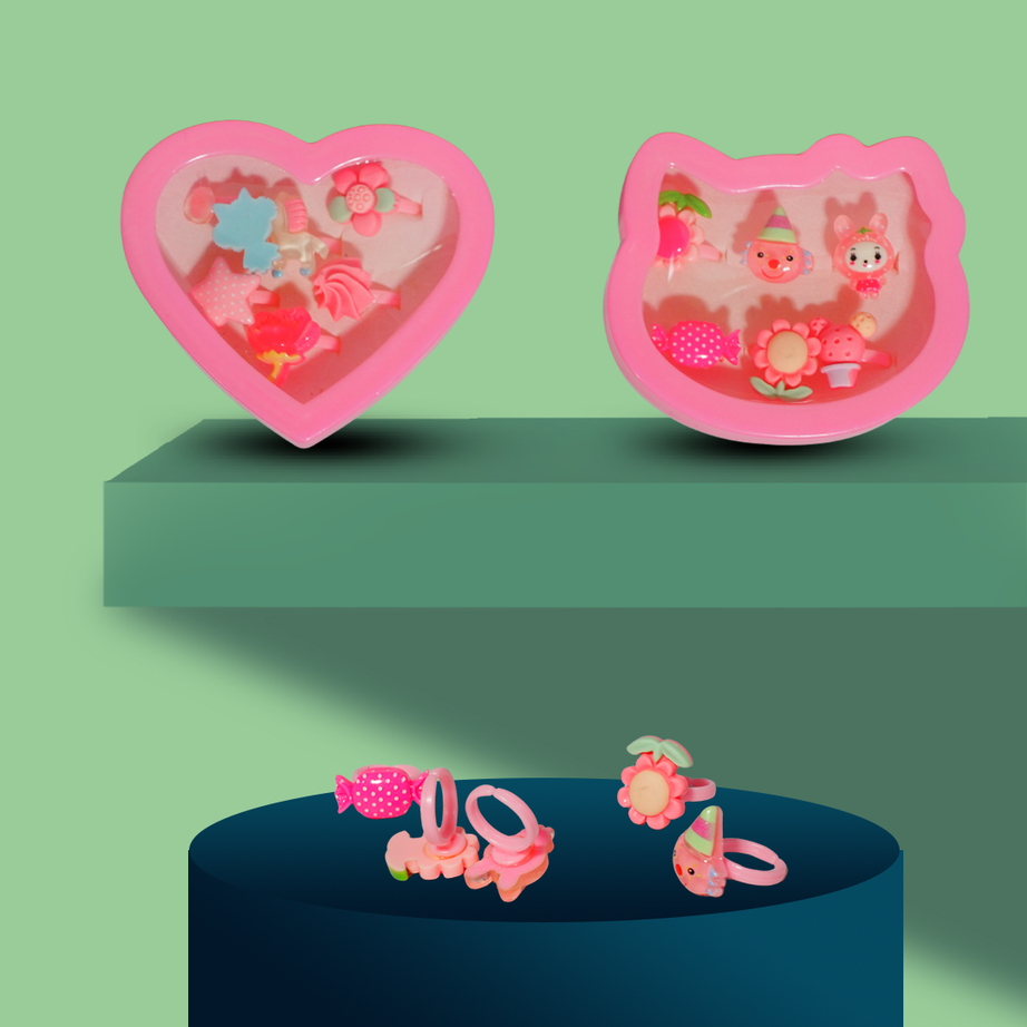 Kids Ring with Box | Cute Fashion Jewelry Toy for Girls | KidsBestie(Random Designs)
