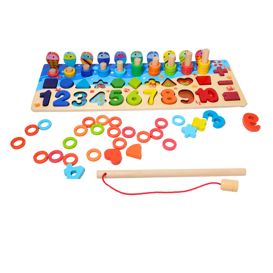 4 IN 1 Fishing Montessori Learning Board for Kids with Brown Box