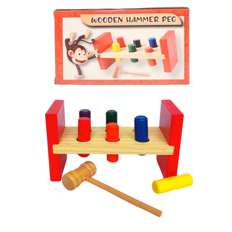 Wooden Hammer and Peg Toy with Wooden Bench for Kids