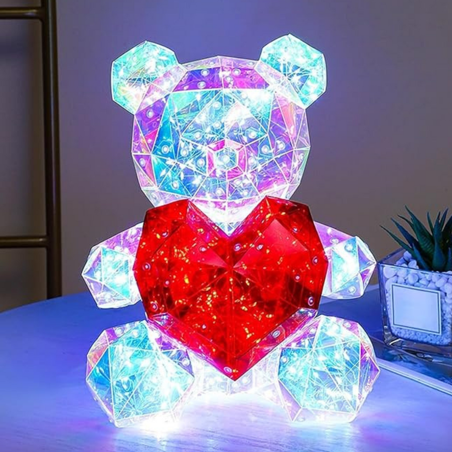 Glowing Teddy Bear Night Light with Heart Night Lamp for Bedroom, USB Powered