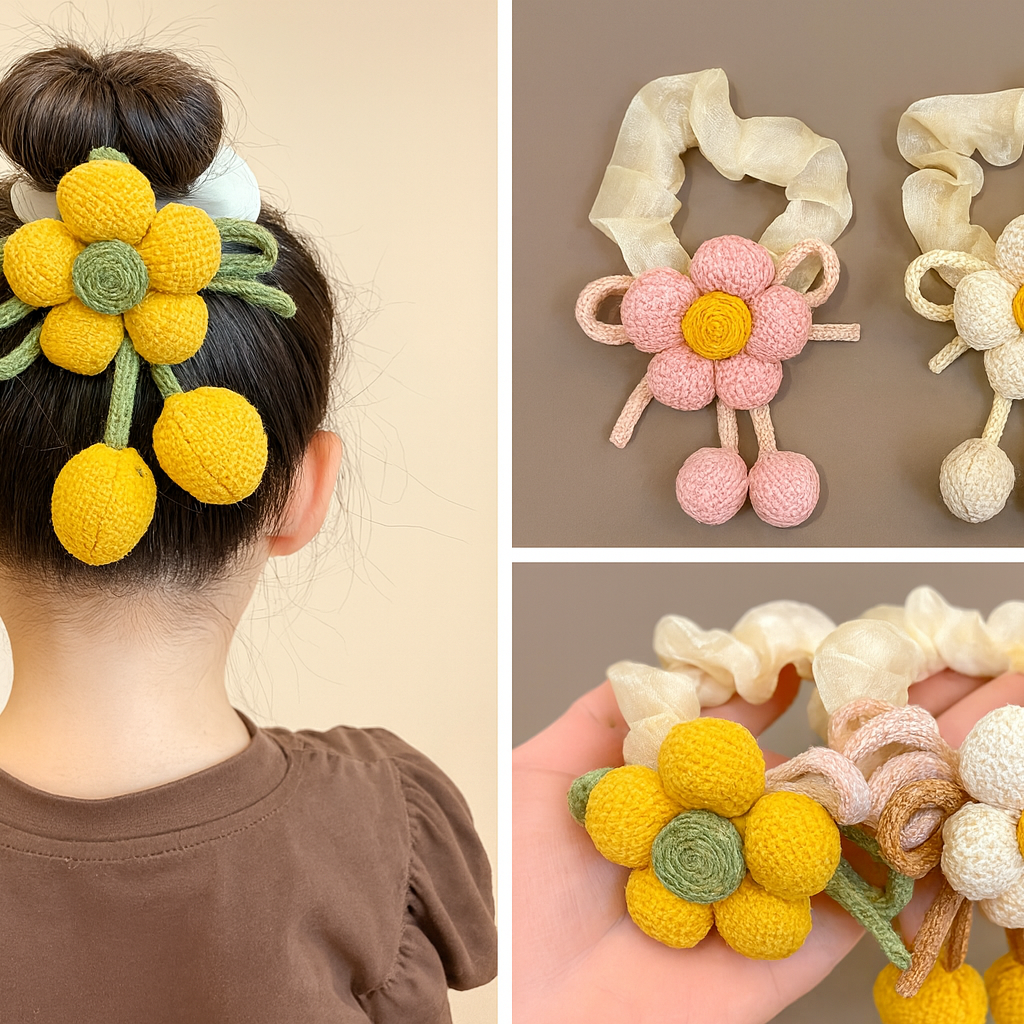 🌼 Cute Crochet Flower Scrunchie for Girls | KidsBestie (Yellow)