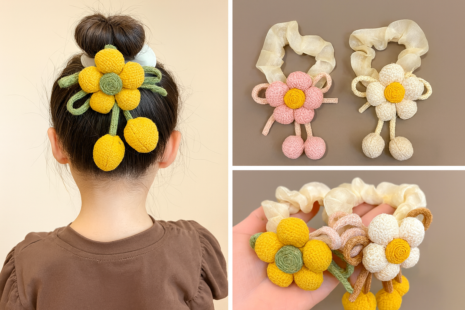🌼 Cute Crochet Flower Scrunchie for Girls | KidsBestie (Yellow)