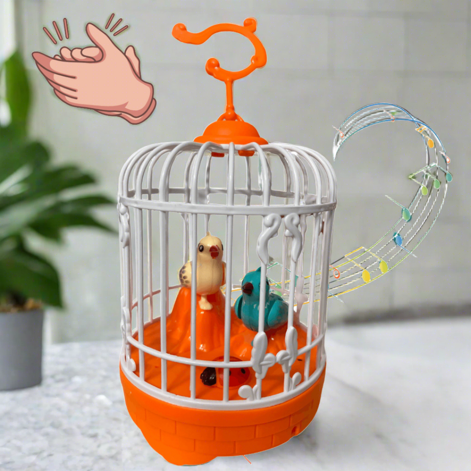 2 in 1 Beautiful Talking Birds in Cage (Multicolor) - Kids Bestie