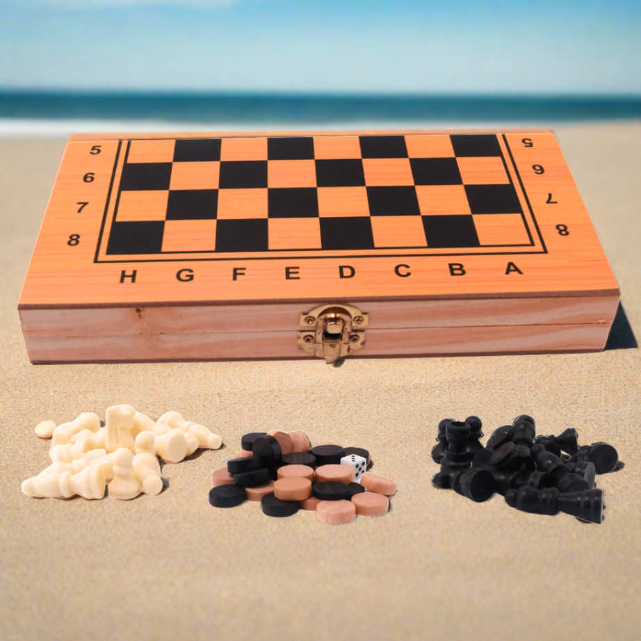 2 in 1 Game-Adult Wooden Folding Chess Set Box With Coin-Medium-1 Box - Kids Bestie