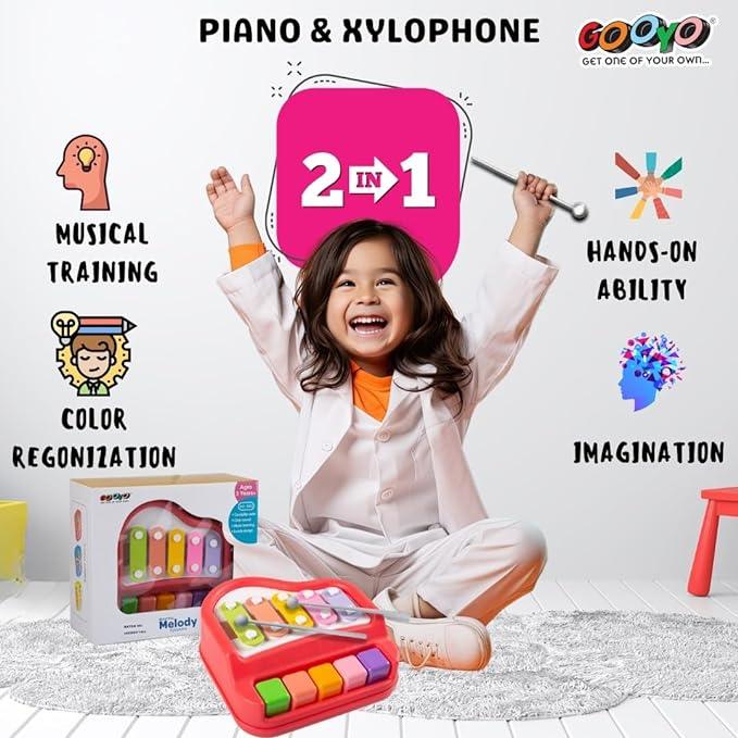 2 in 1 Piano & Xylophone with 2 Mallets - Kids Bestie