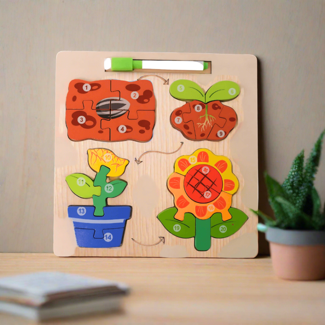 2 in 1 Puzzle-Lifecycle of Flowers+ Whiteboard, marker(Medium)-Random design will be send - Kids Bestie