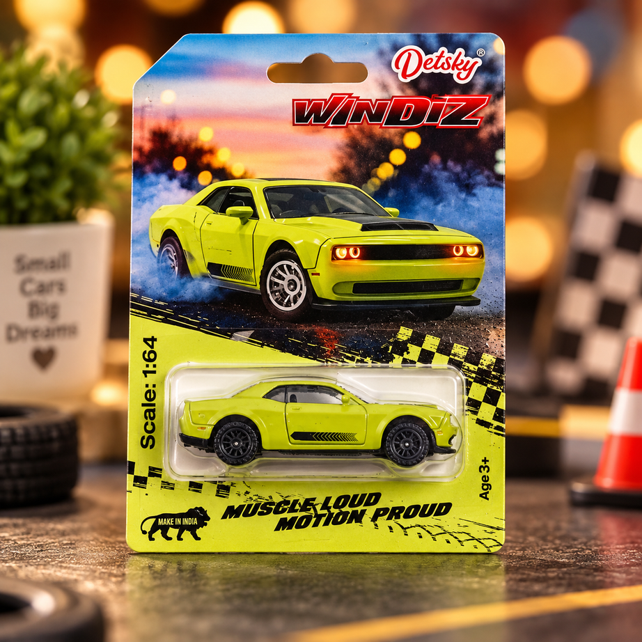 Detsky WINDIZ 1:64 Scale Die-Cast Muscle Car – Yellow Sports Car Toy for Kids & Collectors