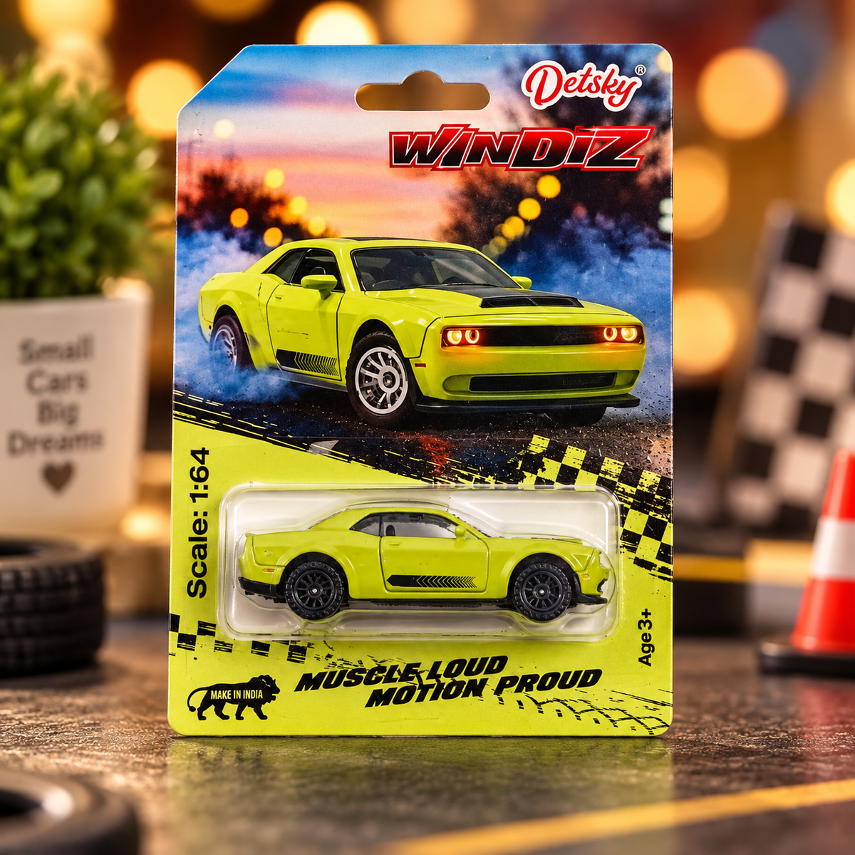 Detsky WINDIZ 1:64 Scale Die-Cast Muscle Car – Yellow Sports Car Toy for Kids & Collectors