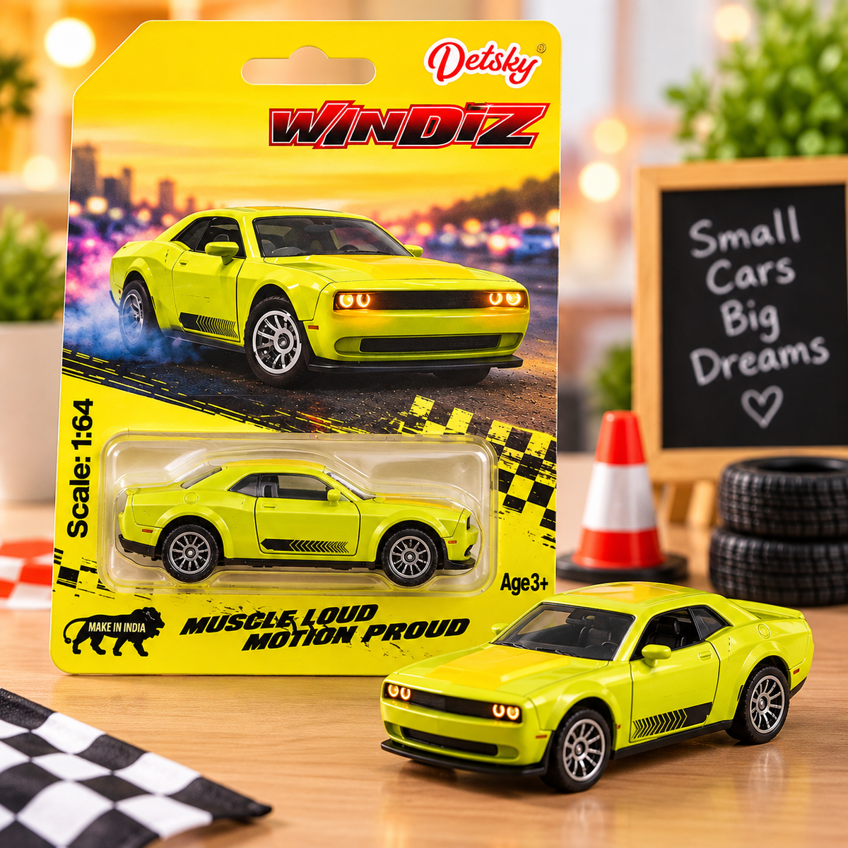 Detsky WINDIZ 1:64 Scale Die-Cast Muscle Car – Yellow Sports Car Toy for Kids & Collectors