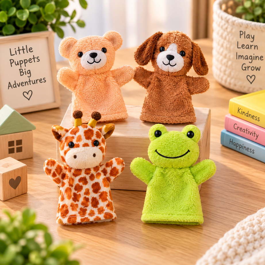 Animal Storytelling Hand Puppets for Kids – Soft Plush Puppet Toys for Role Play, Story Time & Imaginative Learning – Random Animal Design