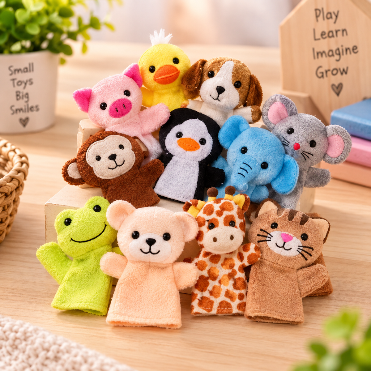 Animal Storytelling Hand Puppets for Kids – Soft Plush Puppet Toys for Role Play, Story Time & Imaginative Learning – Random Animal Design