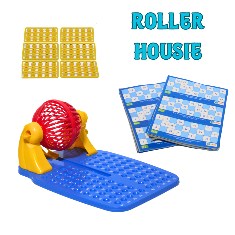 Roller Housie Game Set with 48 Reusable Cards, 90 Numbered Balls (Family/Kids Board Game)