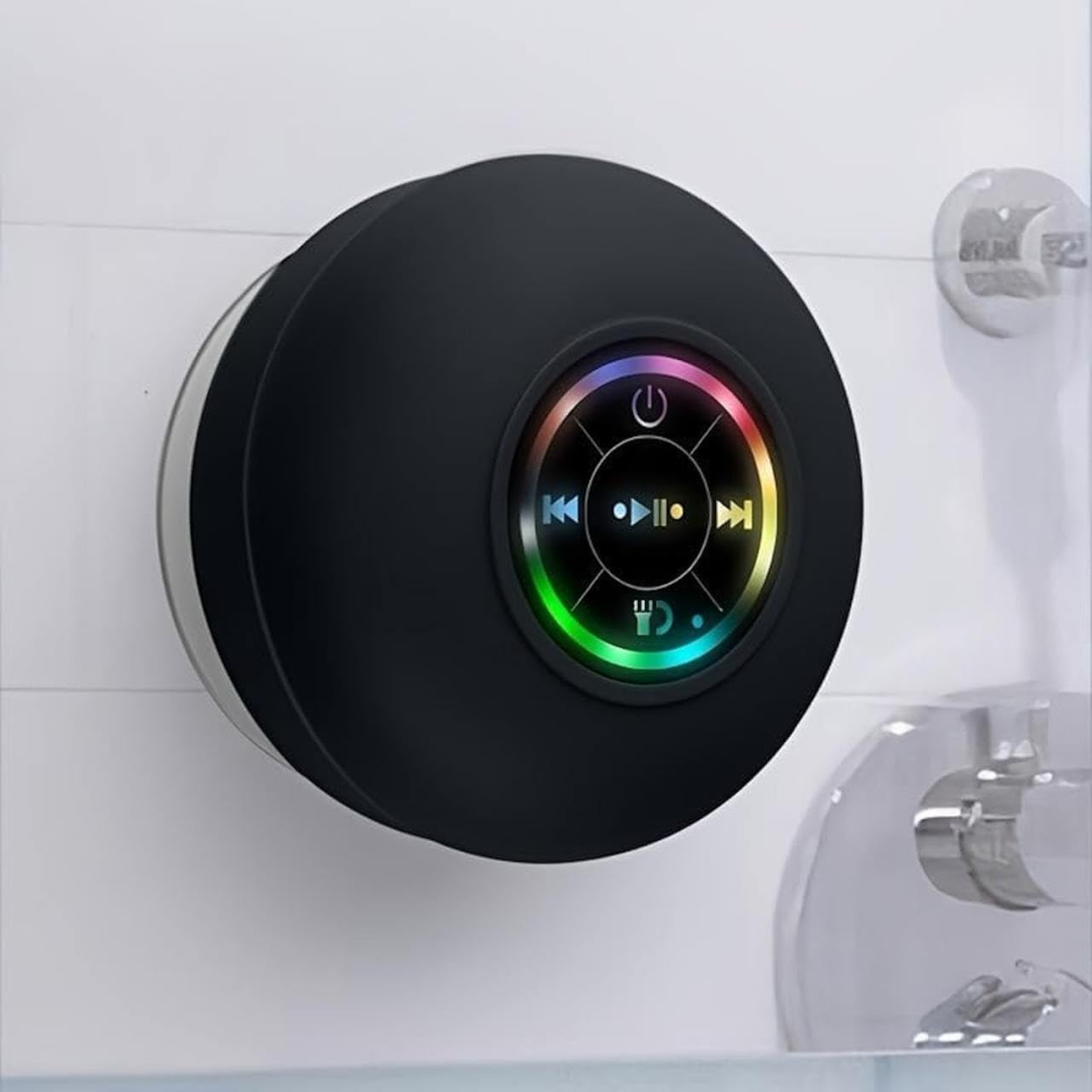 Built-in-Microphone | Mini Bluetooth Shower Audio Device with RGB Lights | Waterproof Suction Cup | IPX4 Bathroom Music Player with Mic | Portable Wireless Sound System | LED Pocket Gadget for Travel
