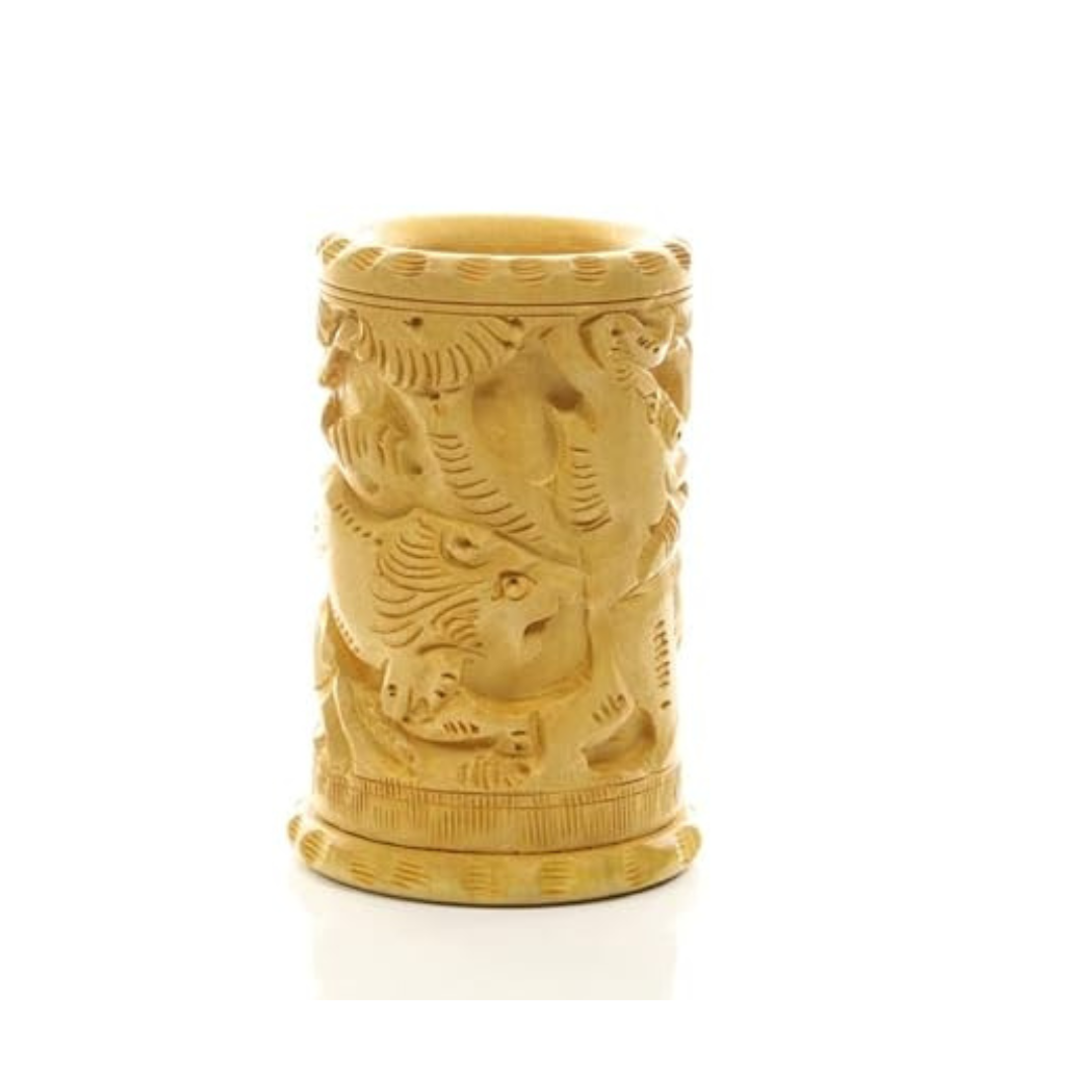 Wooden Pen Stand | Hand-Carved Elephant Design | Desk Organizer & Showpiece