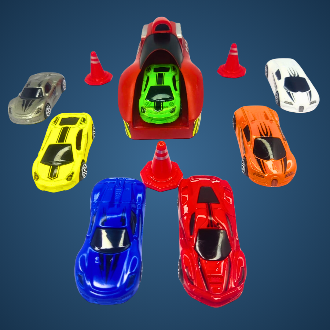 Rapid Launcher + 7 Metal Monster Racers Set | High-Speed Racing Action