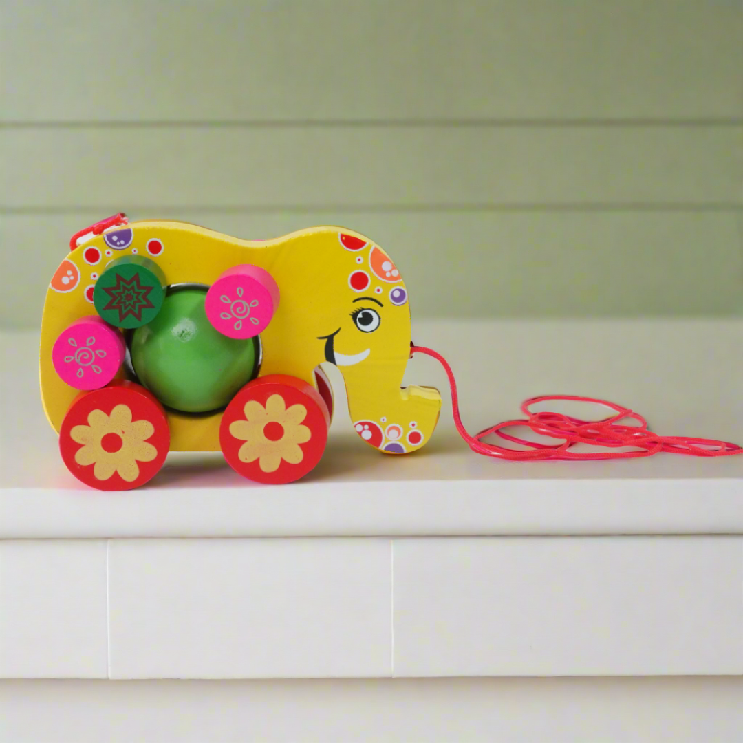 Walk-A-Long Wooden Pull Along Toy Elephant-1(Random colours will be send)