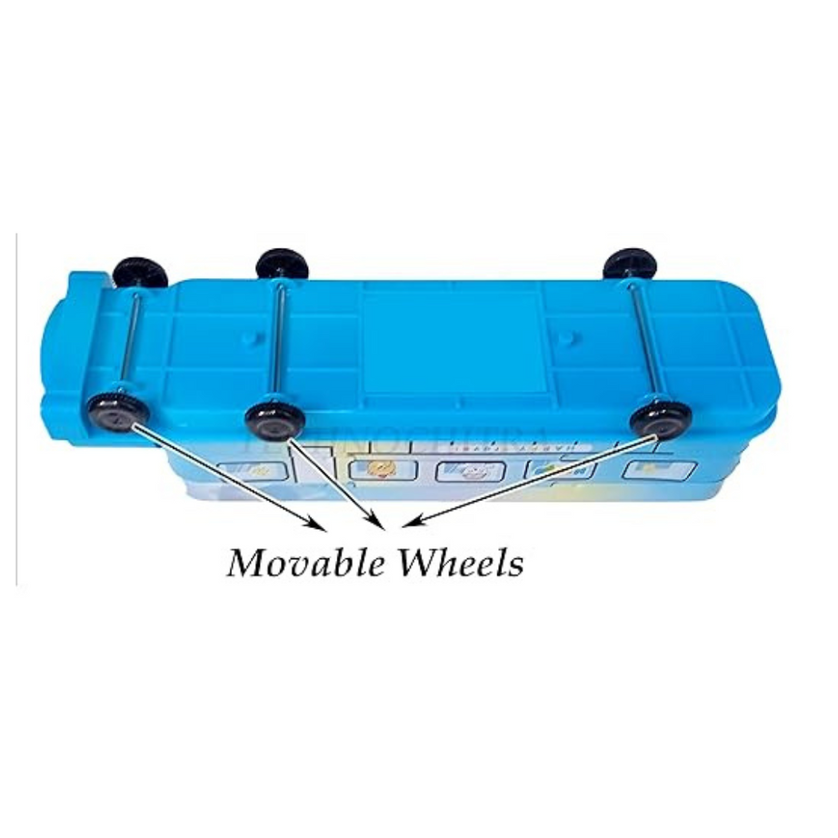 Train Shape Metal Pencil Box with Wheels – For Kids | KidsBestie