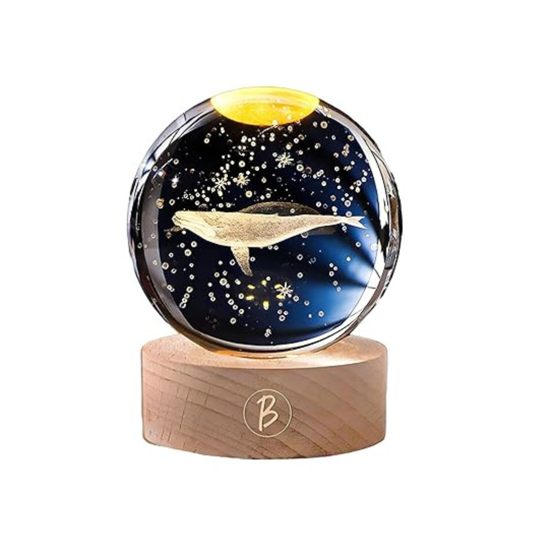 Galaxy 3D Crystal Ball Night Light with Wooden Base- Random Design