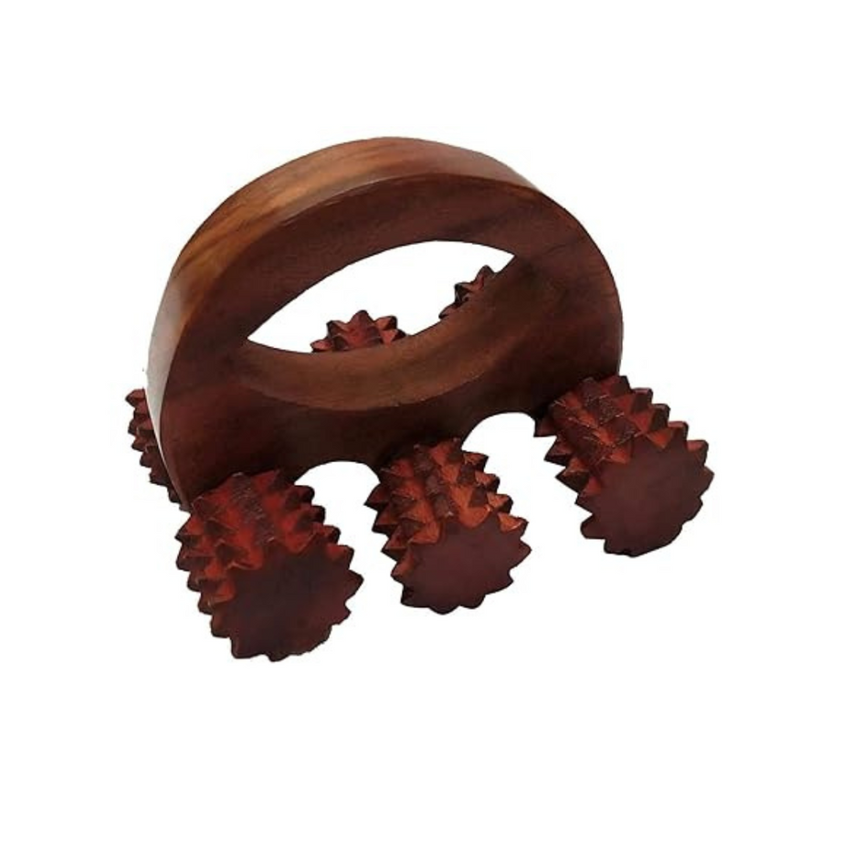 Wooden Foot Massager | 6 Roller Design | Acupressure Back & Hand Relief