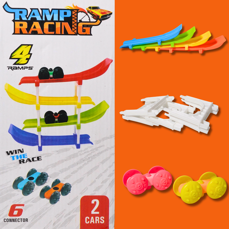 Ramp Racing Racer Track set with 4 Tracks and 2 Cars for Kids Age 3 ...
