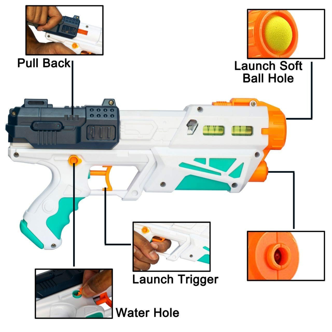 2-in-1 Magic Gun Toy | Water Shooter & Soft Ball Launcher | Fun Outdoor Play for Kids