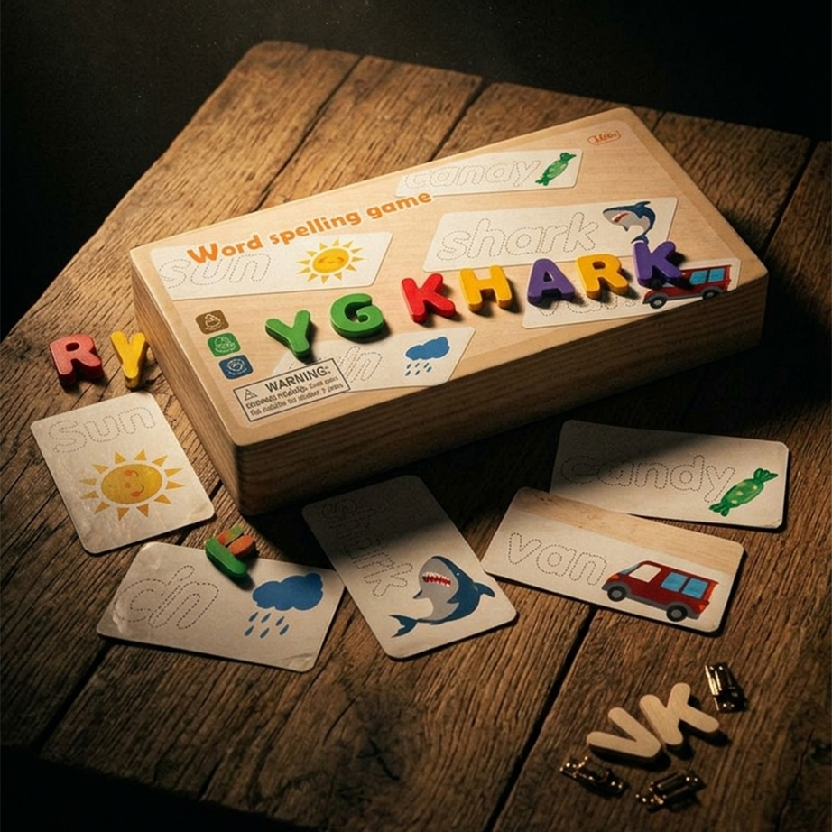 Edu Combo - Wooden Word Spelling Game with 25+ Cue Cards and 3 Wooden Educational Boards