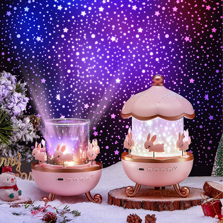 Children's Night Light Rabbit Sky Projector – 360° Rotating LED Galaxy Projector with 6 Film Sets & 5 Colors