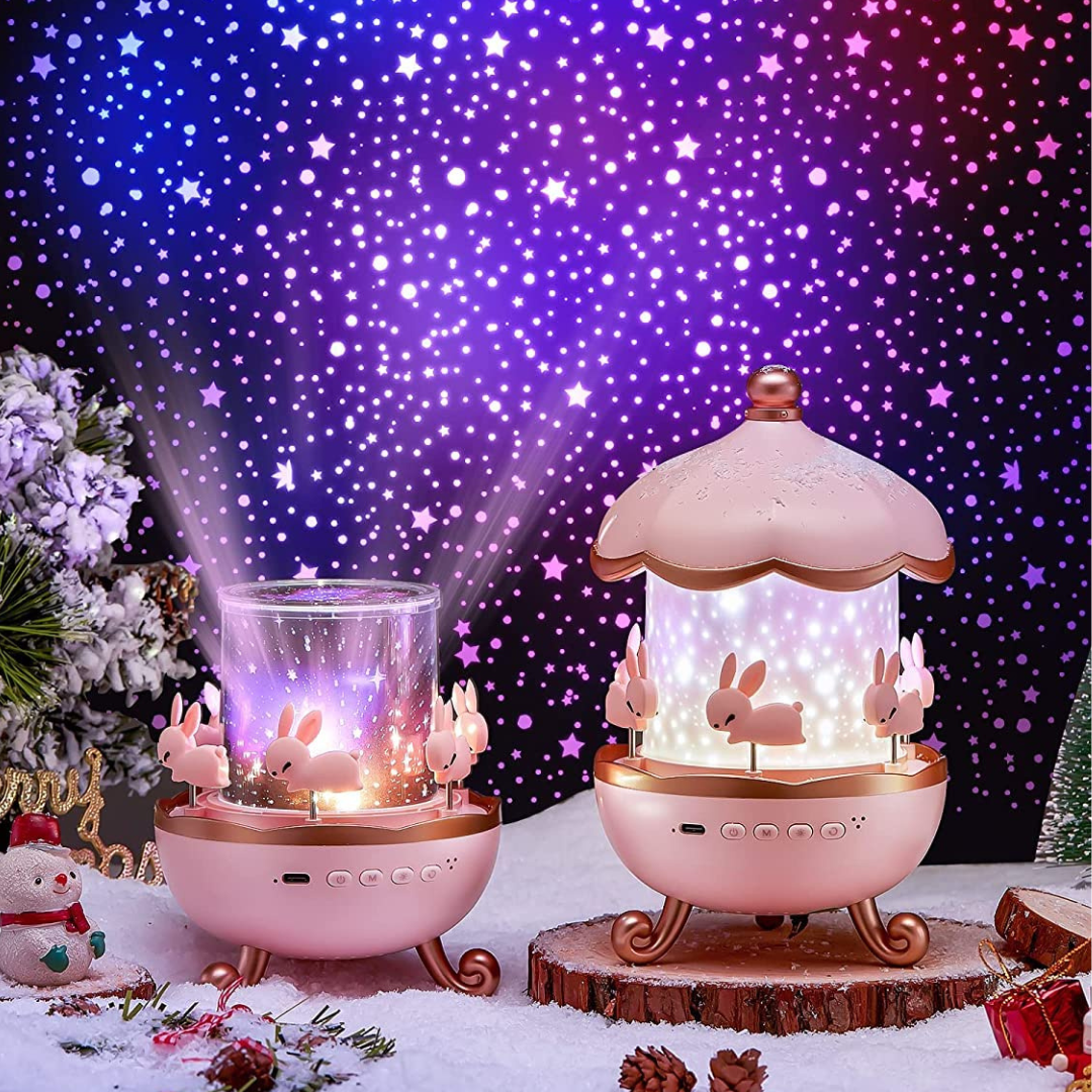 Children's Night Light Rabbit Sky Projector – 360° Rotating LED Galaxy Projector with 6 Film Sets & 5 Colors