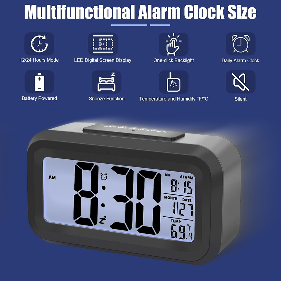 Optically Controlled Liquid Crystal Alarm Clock | Smart Digital Display | Light Sensor & Temperature Display