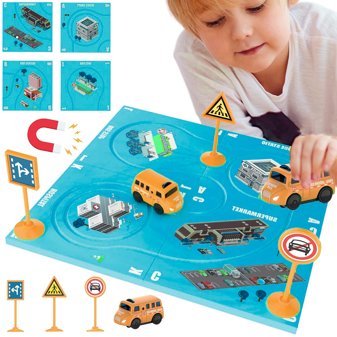 Magnetic Plate Electric Vehicle Track | DIY Racing Track Set with Car | Educational Magnetic Toy for Kids