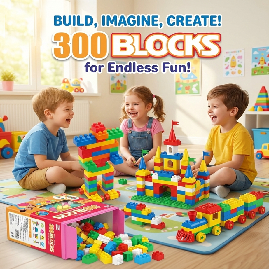 Building Blblocks 300 Build N Play Blocks - High Quality – Mega Construction Fun – Kids ...