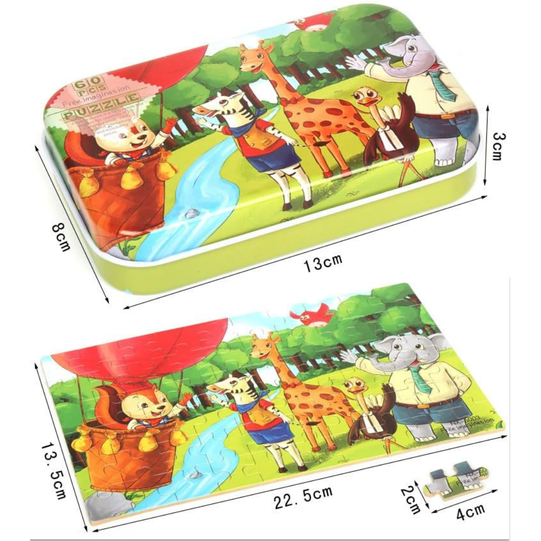 Buy 1 Get 1  Wooden Jigsaw Puzzle (60 Piece) in Metal Tin Box and Free Sticker