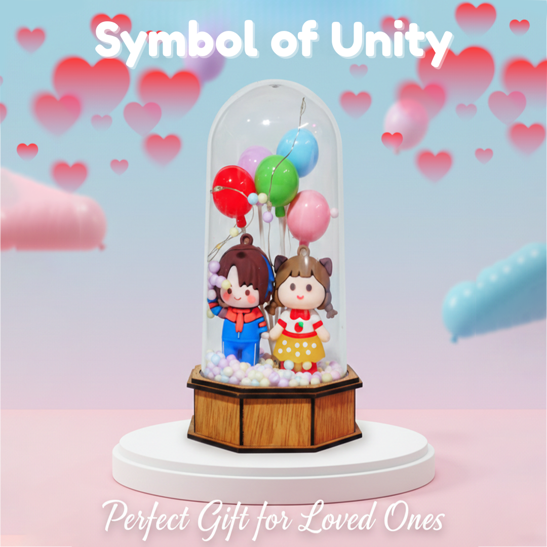 Cute Little Kids with Balloons & Lights Inside a Jar