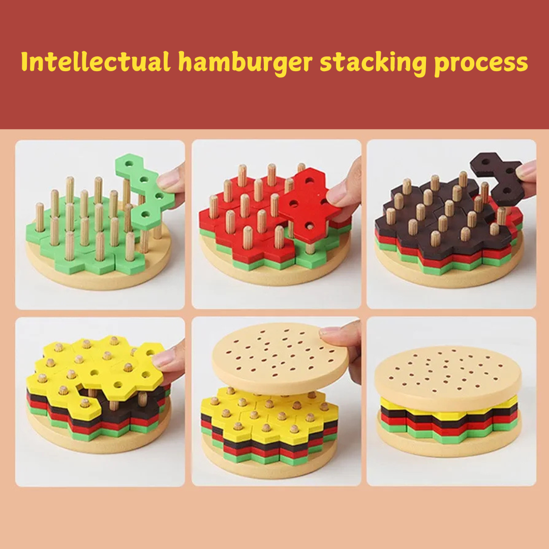 Hamburger Shape Sorter Column Puzzle Stacking Toy For Kids