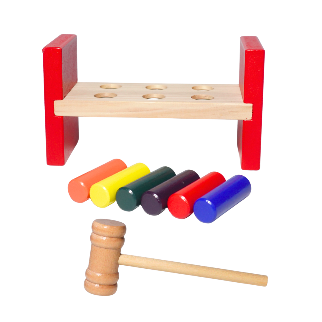 Wooden Hammer and Peg Toy with Wooden Bench for Kids