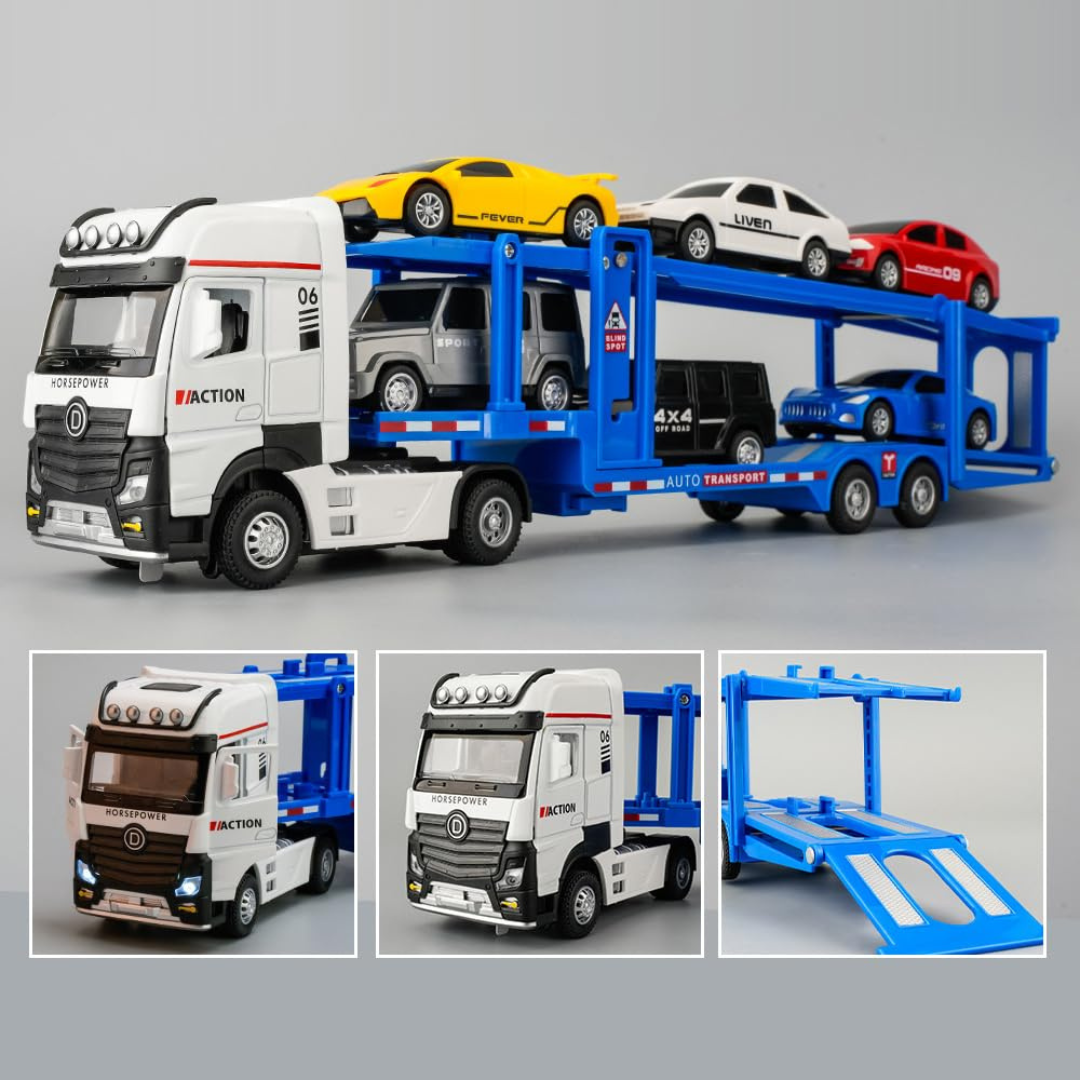 Model Alloy Car Carrying Truck with 6 Cars | With Mini Metal Vehicles | Durable Toy Set for Kids