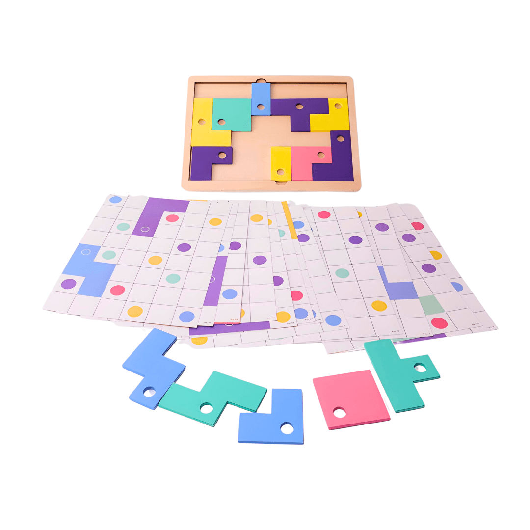 3 in 1 Combo of Shapes, L paired Puzzles, Wooden tetris Puzzles for kids Age 3+, Adults - Kids Bestie