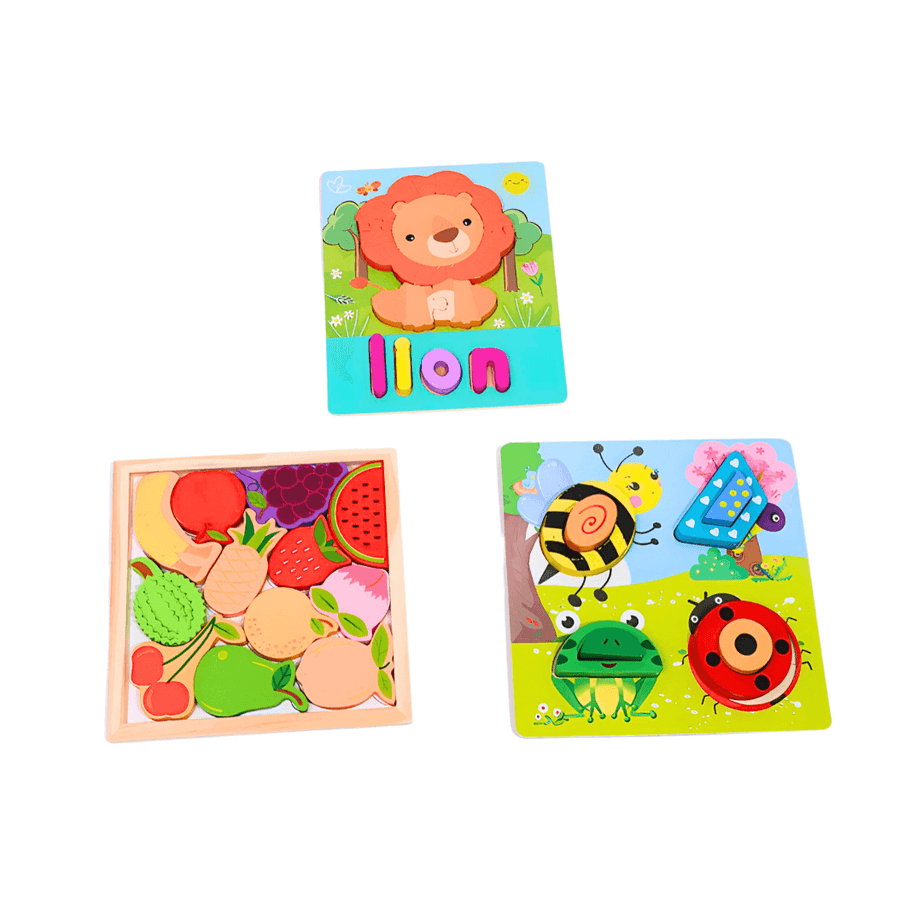 3 puzzles of Animals with Names, fruits, Insects - Kids Bestie