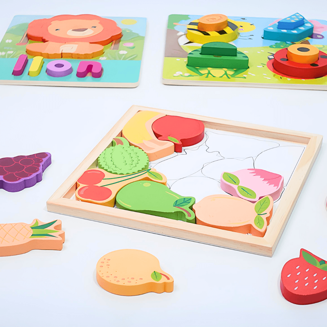 3 puzzles of Animals with Names, fruits, Insects - Kids Bestie