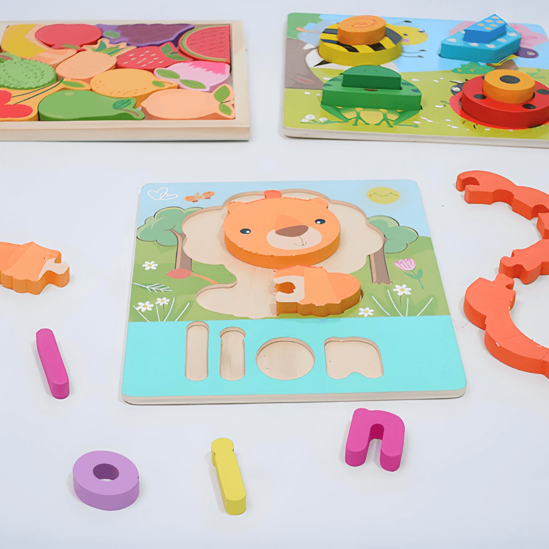 3 puzzles of Animals with Names, fruits, Insects - Kids Bestie