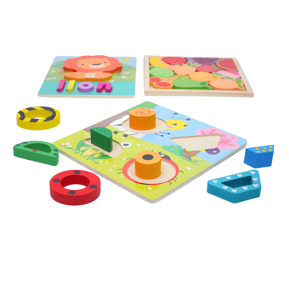 3 puzzles of Animals with Names, fruits, Insects - Kids Bestie
