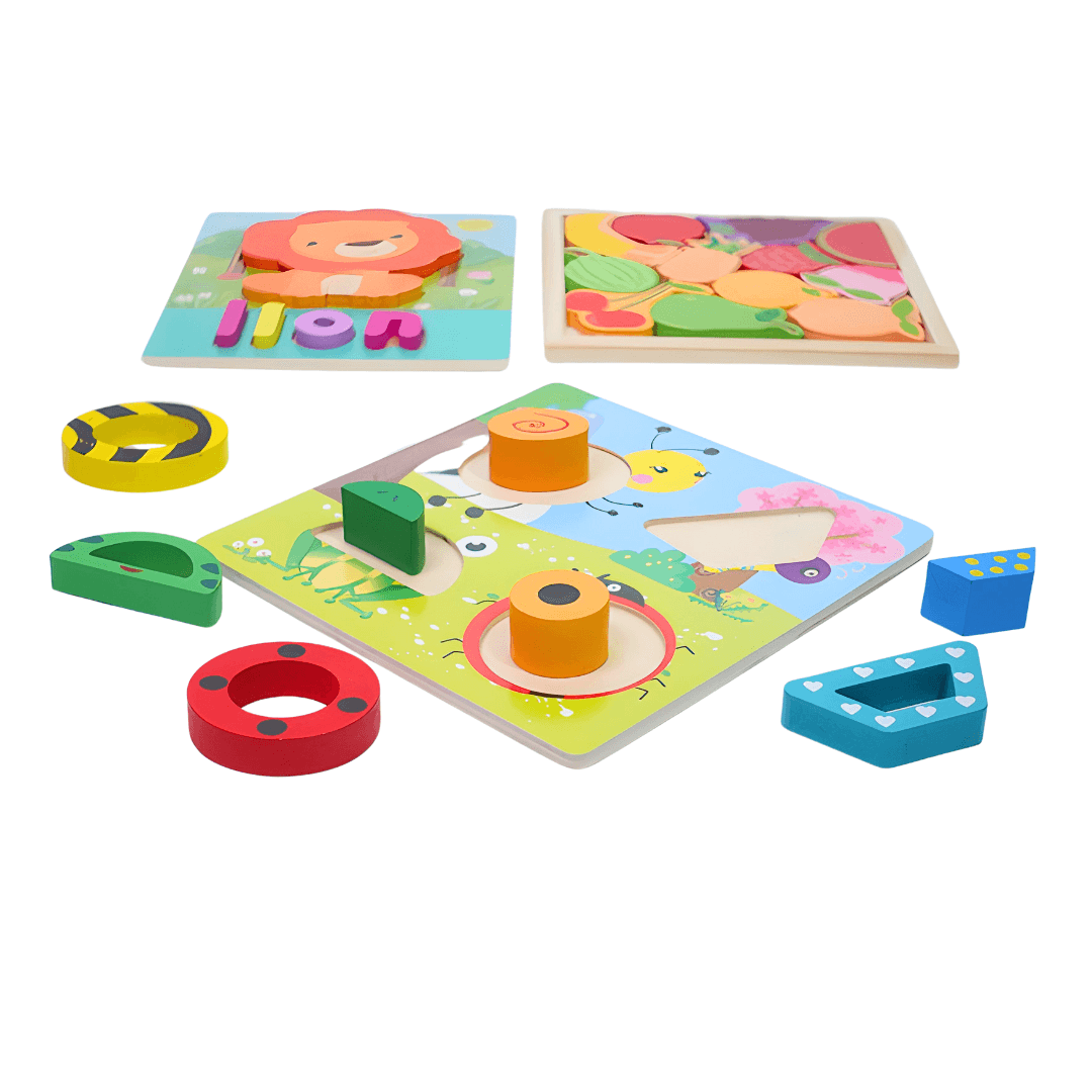 3 puzzles of Animals with Names, fruits, Insects - Kids Bestie