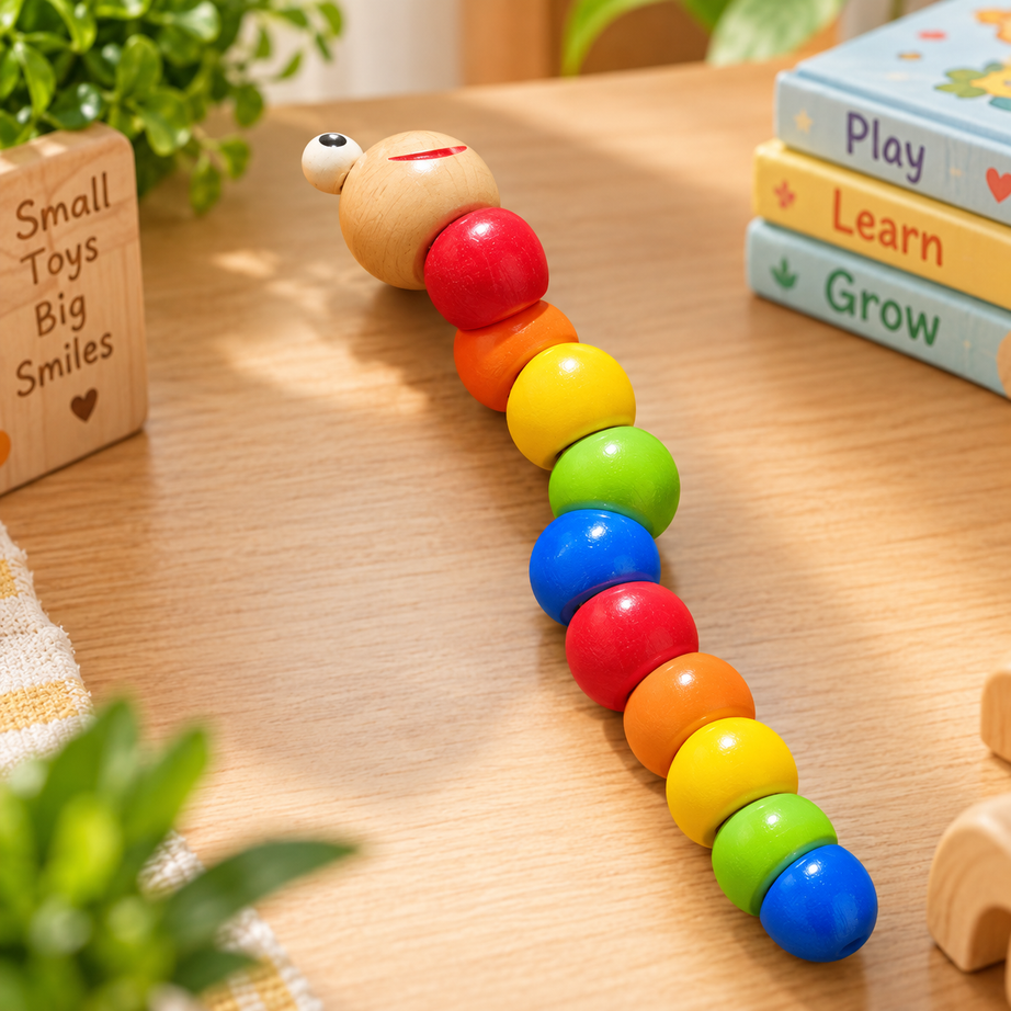 Colourful Wooden Wiggly Caterpillar Toy for Kids – Flexible Twist & Bend Sensory Toy